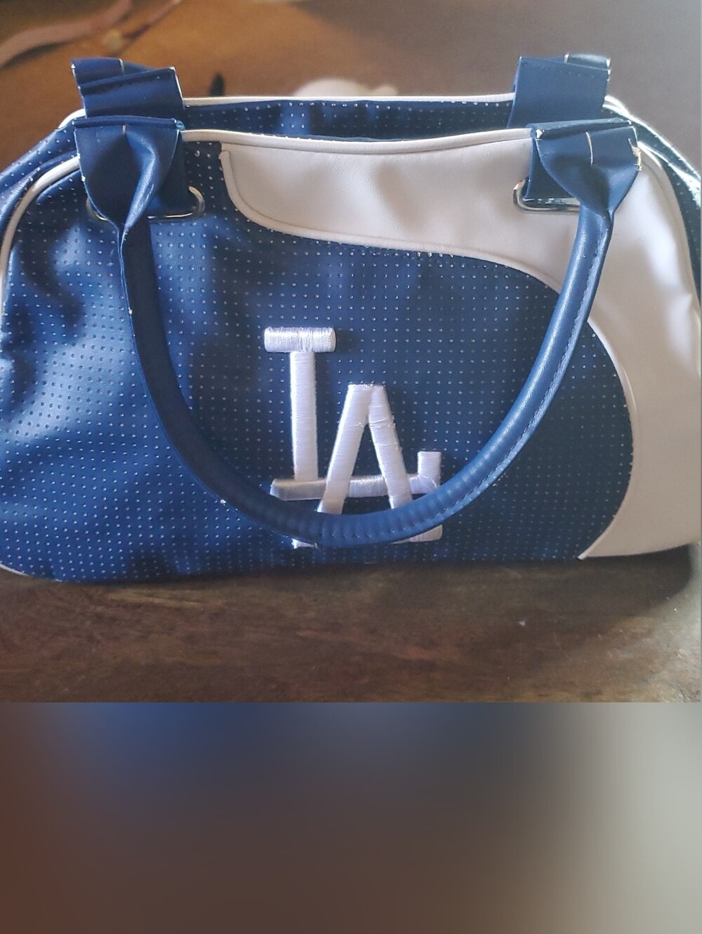 Navy and White LA Embroidered Dome Tote